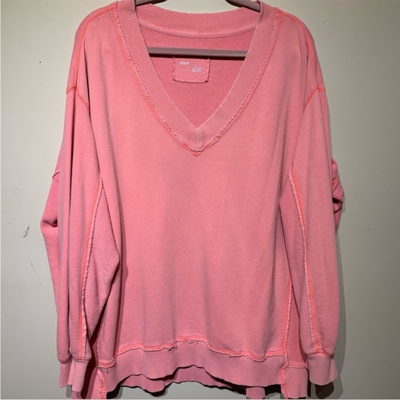 Aerie Bright Pink V-Neck Sweater - Picture 2 of 2